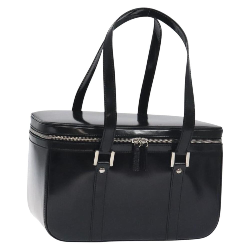 GUCCI Hand Bag Enamel Black Silver